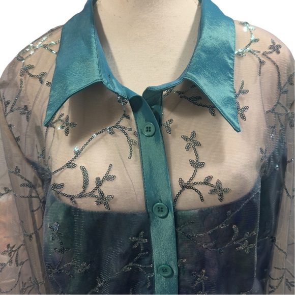 NWT RENE RUIZ Three-Quarter Sleeve Sequin Shirt Gown Embellished Dress Size 14 - Picture 10 of 12